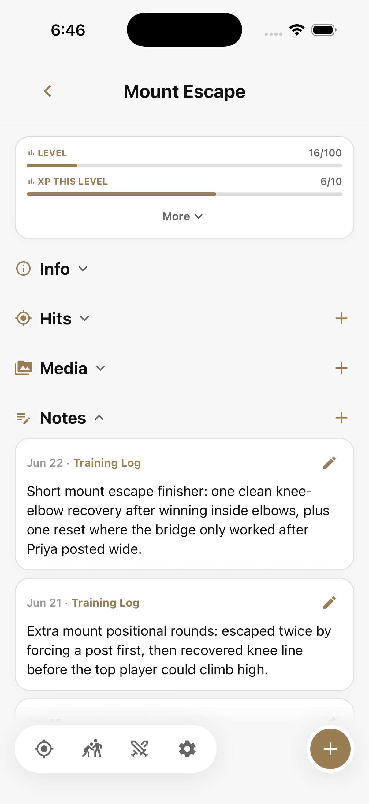 Mount Escape skill page with the Notes section expanded and other sections collapsed